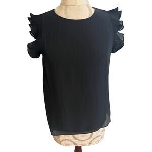 Naked Zebra Classic Solid Black Flutter Sleeve Blouse Small